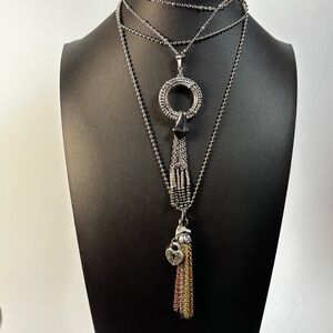Pendant Necklaces Silver Tone Two Maximalist for Stacking Tassels One Signed